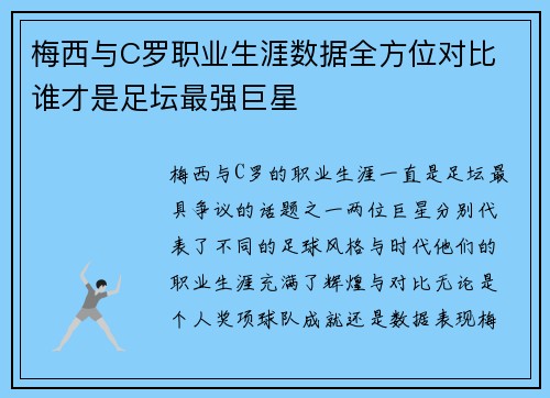 梅西与C罗职业生涯数据全方位对比 谁才是足坛最强巨星